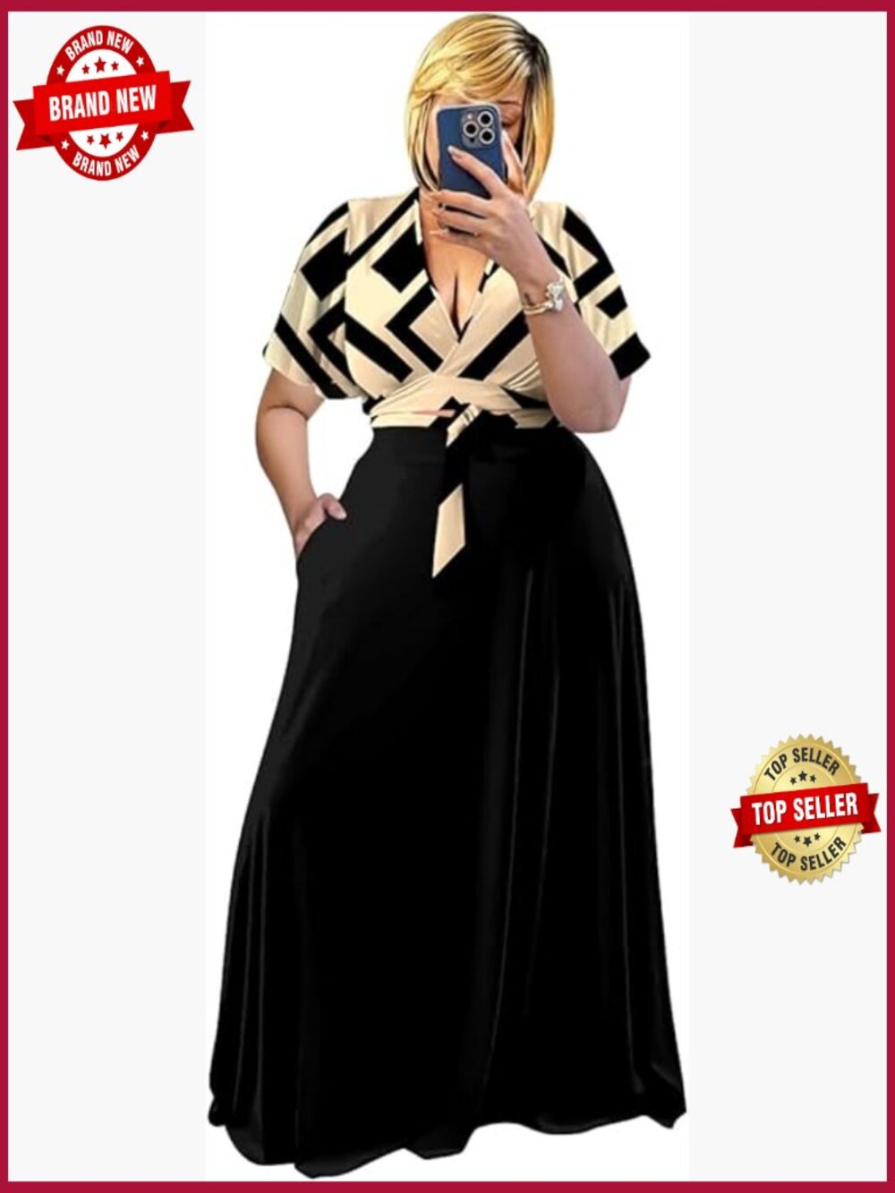 Plus Size 2 Piece Outfit Wrap Crop Top Maxi Long Dress Matching Sets